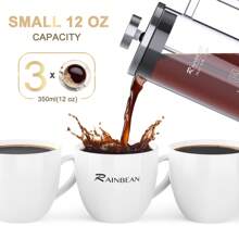 法式压滤咖啡壶 304 不锈钢咖啡压滤壶，带 4 个过滤系统，耐热厚硼硅酸盐法式压滤玻璃， - 黑色 - 查看 3