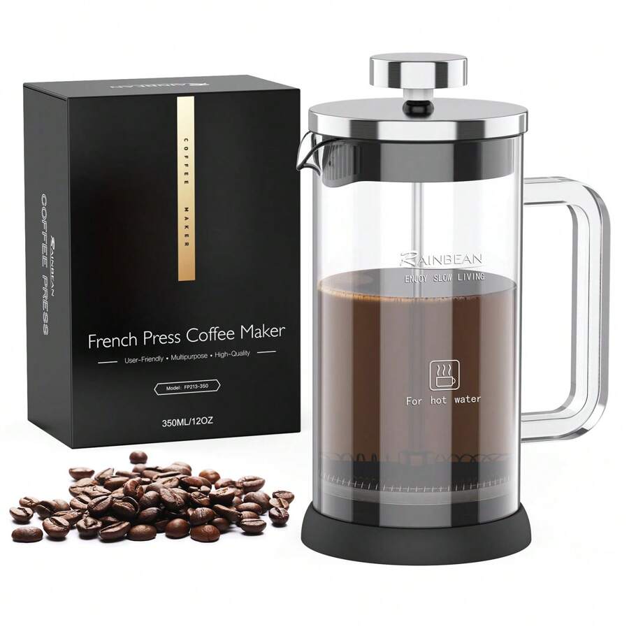 Máy pha cà phê French Press 304 bằng thép không gỉ, có hệ thống 4 bộ lọc, thủy tinh pha cà phê French Press Borosilicate chịu nhiệt độ dày, - màu đen - Xem 1