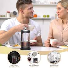 法式压滤咖啡壶 304 不锈钢咖啡压滤壶，带 4 个过滤系统，耐热厚硼硅酸盐法式压滤玻璃， - 黑色 - 查看 5