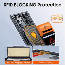 cenmaso Étui portefeuille compatible avec Samsung Galaxy S24 Ultra, support de cartes (4 cartes) et cache-caméra avec support, [blocage RFID] pour femmes et hommes, coque de protection intégrale en PC pour S24 Ultra 2024 - Noir - Voir 4