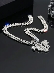 1 件 Never Give Up 吊坠、男士项链、冰晶魅力链首饰，适合日常佩戴