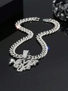 1 件 Never Give Up 吊坠、男士项链、冰晶魅力链首饰，适合日常佩戴