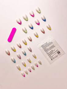 30 Móng tay giả kiểu Pháp ngắn nhiều màu sắc mùa hè Dopamine màu kẹo tươi mát dễ thương và vui nhộn đơn giản hình bầu dục che phủ toàn bộ để nâng cao vẻ ngoài của bạn, thích hợp cho tiệc tùng, hẹn hò và sử dụng hàng ngày Phụ kiện làm móng - Nhiều màu - Xem 2