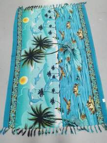 Yong Knit Beach Sarong Women's Beach Skirt Print Option 6 Size 1.1*1.7m - 青碧色 - 查看 1