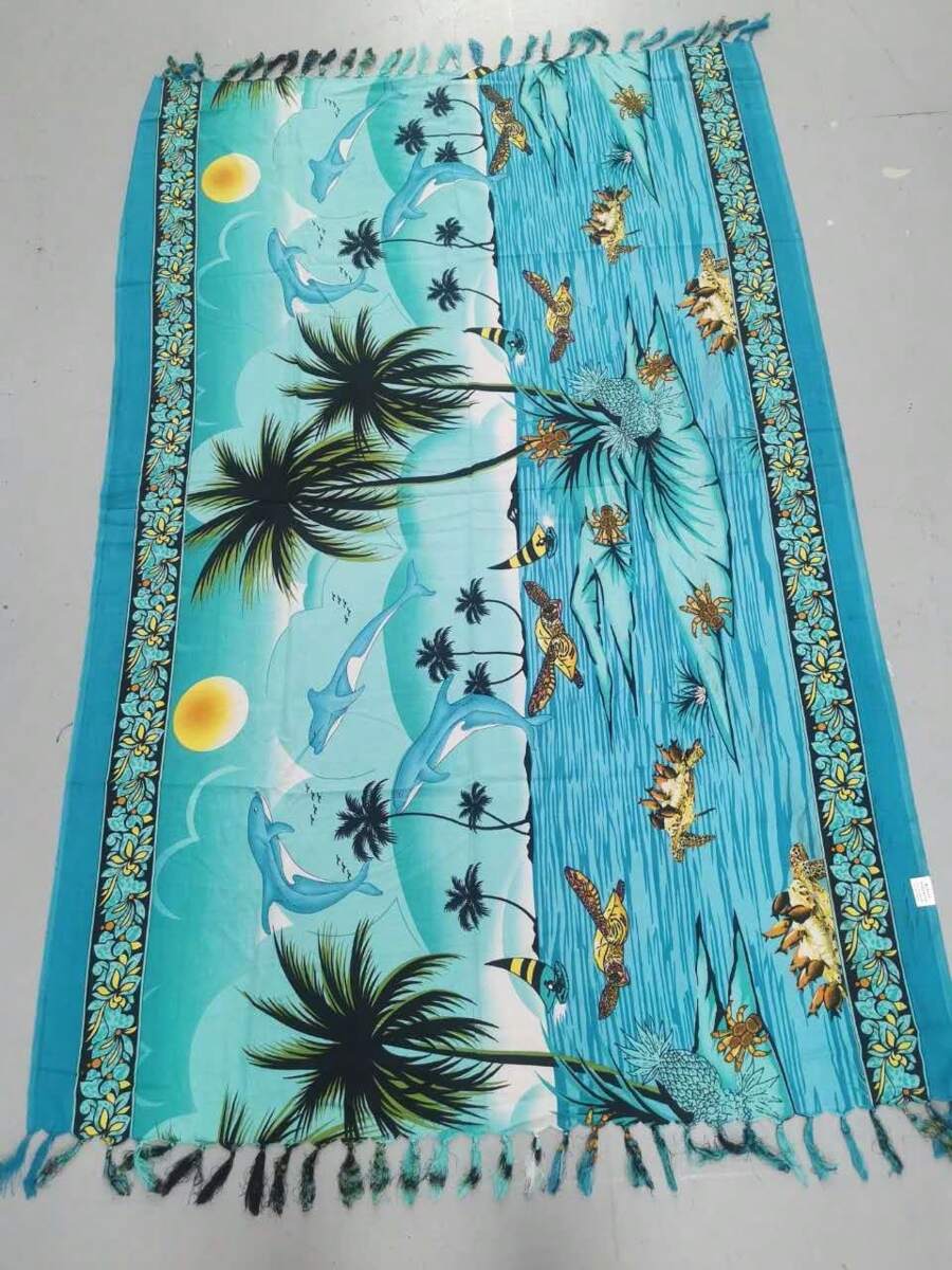 Yong Knit Beach Sarong Women's Beach Skirt Print Option 6 Size 1.1*1.7m - 青碧色 - 查看 1