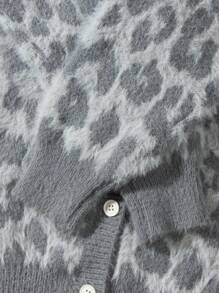 Fashionable Leopard Print V-Neck Button-Down Cardigan Sweater, Casual Loose Fit, Warm And Versatile For Men And Women, Suitable For Spring, Autumn, And Winter - Grey - View 5
