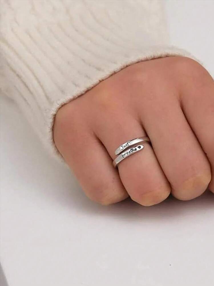 1 chiếc nhẫn hình trái tim Just Breathe dành cho nữ, nhẫn hoa sen xoắn ốc bằng thép không gỉ có thể điều chỉnh, khắc chữ Hope khuyến khích động lực hàng ngày Yêu bản thân Quà tặng trang sức tình bạn - Bạc - Xem 3