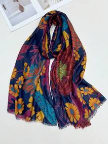 New Simple Print Women Scarf Fashion Neck Wrap Spring/Summer Sun Protection Beach Shawl Linen Feel For Ladies - Multicolor - View 4