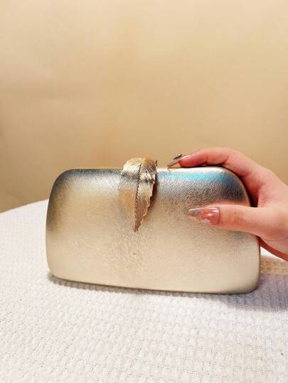 PU Fashion Casual Design Evening Bag, Black Metal Leaf Sequin Small Clutch Purse For Party, Banquet, Handbag With Chain Shoulder Strap