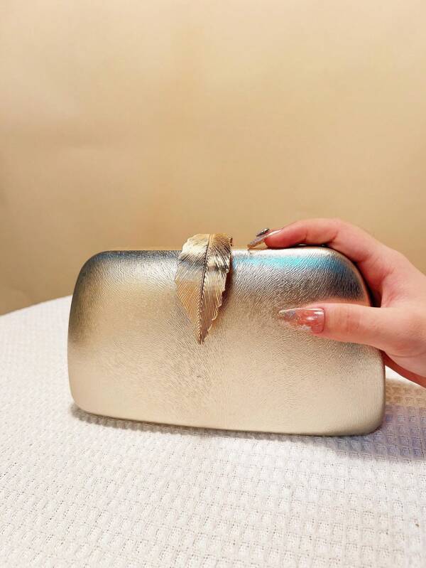 PU Fashion Casual Design Evening Bag, Black Metal Leaf Sequin Small Clutch Purse For Party, Banquet, Handbag With Chain Shoulder Strap