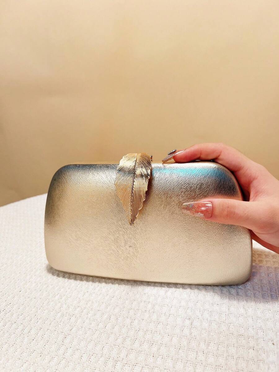 PU Fashion Casual Design Evening Bag, Black Metal Leaf Sequin Small Clutch Purse For Party, Banquet, Handbag With Chain Shoulder Strap - Gold - View 1