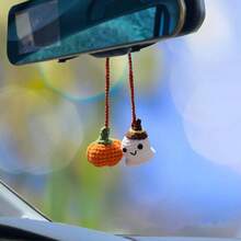 1 件，手工制作万圣节户外汽车装饰，DIY 钩针南瓜和鬼魂汽车后部装饰，手工编织镜面吊饰汽车配件，男女皆宜 - 彩色 - 查看 1