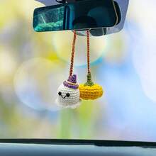 1 件，手工制作万圣节户外汽车装饰，DIY 钩针南瓜和鬼魂汽车后部装饰，手工编织镜面吊饰汽车配件，男女皆宜 - 彩色 - 查看 3