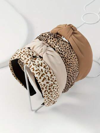 1/4条复古豹纹宽版布艺发带，夏季新款扭结优雅简约时尚发饰，适合各种发饰，包括女士发饰、秋季、旅行、美发工具、女士配饰、美发用品等。