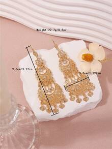 1 对优雅镂空花卉吊坠耳环，多层波西米亚心形金属耳环，适合新娘、婚礼、派对、节日佩戴 - 耳環 - 查看 6