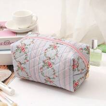 1 套花卉绗缝化妆包，大容量高端小碎花化妆包，便携式旅行包 - 彩色 - 查看 9