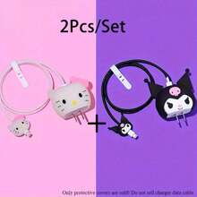 1Pc Sanrio Cute Hello Kitty Kuromi Silicone Charger Protective Case Kawaii Kitty Cat USB Cable Protector For Phone 14 13 12 11 Pro Max Fast Charging Cable Charger Head Cover