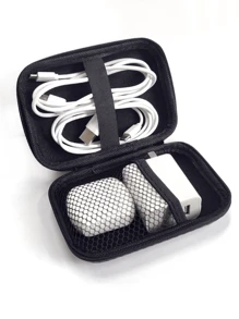 拉链式线缆整理盒，便携式多色充电器耳机便携包 - 黑色 - 查看 2