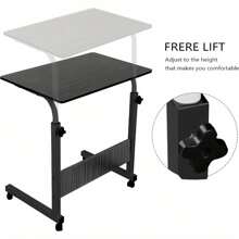 Height Adjustable Mobile Table 40x60-(67-80) Cm Height Adjustable Laptop Table Workstation Laptop Overbed Multi Table With Metal Frame & Rolling Castors - Black - Black - View 5