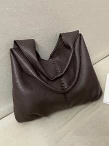 Dedoo 1件纯色新款PU个性化日常通勤手提包，简约托特包，单肩包，腋下包，带模块化信封袋和零钱包 - 咖啡棕 - 查看 4