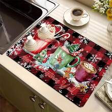1 tấm thảm lau chân bếp bằng sợi siêu mịn siêu thấm hút, thảm lau chân bếp hình đồ thủy tinh và đồ uống theo chủ đề Giáng sinh, thảm lau chân bếp - Nhiều màu - Xem 12