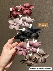 5个装女士花朵造型鳄鱼夹，轻松打造丸子头，可爱休闲爪夹，发夹，发卡，上学用品，度假装扮，女士发饰，头部饰品，发卡 - 彩色 - 查看 2