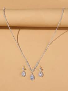 3pcs/set Cubic Zirconia Water-drop Decor Jewelry Set For Women For Party Banquet Wedding - Dusty Blue - View 2