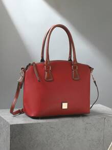 Refined Top Handle Zipper Satchel, Fashion-Forward Womens Textured PU Leather Bag For Everyday Style,Timeless Vintage Western Handbag - Eye-Catching Colorblock Design - 紅色 - 查看 2