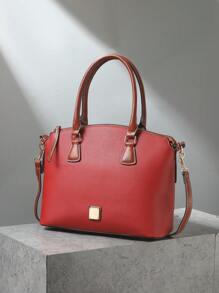 Refined Top Handle Zipper Satchel, Fashion-Forward Womens Textured PU Leather Bag For Everyday Style,Timeless Vintage Western Handbag - Eye-Catching Colorblock Design - 紅色 - 查看 3