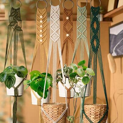 1 pièce Support de plante macramé fait main, support de plante avec franges, support de plante pour décoration intérieure, support de plante au plafond, support de pot de plante bohème moderne (pot non inclus)