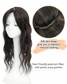 Megito Hair Toppers For Women 20inch Wavy Hair Toppers For Women Toppers Hair Pieces For Women With Thinning Hair Synthetic Wig Clip In Hair Topper Wiglets With Fringe Bang Add Hair Volume - 深棕色帶亮點 - 查看 2