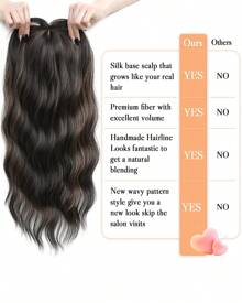 Megito Hair Toppers For Women 20inch Wavy Hair Toppers For Women Toppers Hair Pieces For Women With Thinning Hair Synthetic Wig Clip In Hair Topper Wiglets With Fringe Bang Add Hair Volume - 深棕色帶亮點 - 查看 6