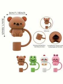 1pc Cute Silicone Reusable Straw Cap, Dust-Proof Straw Cover Christmas Gift - Multicolor - View 3