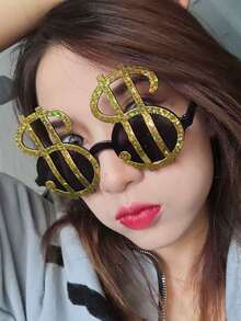 1 pieza Gafas con diseño de dinero divertido, gafas de plástico con signo de dólar lindo para fiesta de cumpleaños, Halloween - dolar dorado - Ver 2