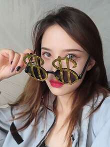 1 pieza Gafas con diseño de dinero divertido, gafas de plástico con signo de dólar lindo para fiesta de cumpleaños, Halloween - dolar dorado - Ver 4