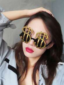 1 pieza Gafas con diseño de dinero divertido, gafas de plástico con signo de dólar lindo para fiesta de cumpleaños, Halloween - dolar dorado - Ver 3