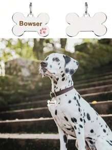 1pc Pet/Dog/Cat Pink/Black Cat Claw Pattern Bone Shape Personal Custom Pet Information Lost Easy To Get Lost Dog Tag Cat Tag Pet Tag Pet Pendant Decoration Suitable For Pet Cats And Dogs Wear.1PC Engraved Bone-Shaped Dog Tag For Personalized Identification - Slide-On Collar Name Tag For Cats And Dogs - Perfect Christmas Gift - Pink - View 4