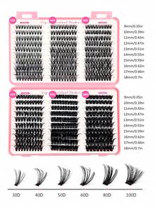 Asiteo 580 件 DIY 睫毛延长套装，D 卷曲单根睫毛，9-18 毫米，30D/40D/50D/60D/80D/100D 蓬松浓密睫毛，带二合一睫毛粘合剂和密封剂和卸妆液 - 非常适合 DIY 家庭、派对和节日 - 彩色 - 查看 4