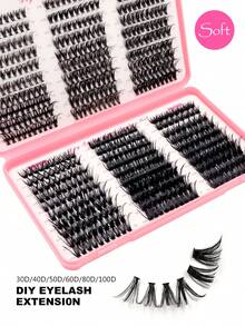 Asiteo 580 件 DIY 睫毛延长套装，D 卷曲单根睫毛，9-18 毫米，30D/40D/50D/60D/80D/100D 蓬松浓密睫毛，带二合一睫毛粘合剂和密封剂和卸妆液 - 非常适合 DIY 家庭、派对和节日 - 彩色 - 查看 2