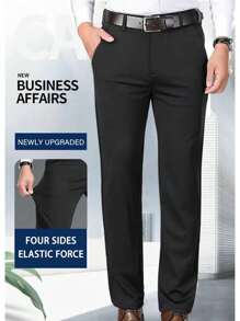 Father's Day Gift 1 Piece Men's Pants Black Straight Pants Middle-Aged And Elderly Casual Pants Loose Breathable Business Work Pants Spring And Autumn Style Without Velvet - màu đen - Xem 2