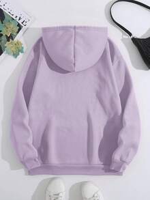 女士休闲定制印花抽绳连帽羊毛运动衫，秋冬 - 淡紫色 - 查看 2