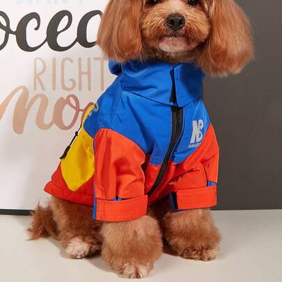 宠物拼色防水夹克，保暖内衬狗狗外套