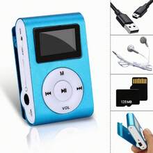 Reproductor de música MP3 con tarjeta de 128 MB de canciones, mini reproductor de música portátil con carcasa de metal para deportes y carreras - Azul - Ver 3