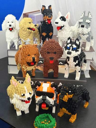 1pc Cartoon Building Block Pet Dog (Dachshund/Husky/Schnauzer/Chow Chow/Bulldog/Poodle/Golden Retriever/Dobermann) 3D Puzzle DIY Creative Educational Building Block Model Home Decor Birthday Gift,Cairn Terrier,Black Labrador,Westie Dog