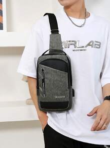 1个多功能斜挎胸包 - 尼龙多功能胸包/单肩包，带充电口和多个隔层，撞色尼龙大容量单肩包/胸包，秋季教师腰包/臀包/腰包/胸包，旅行礼物，圣诞尖叫男士包，腰包，旅行包，斜挎包，节日感恩节侧包 - 深灰色 - 查看 11