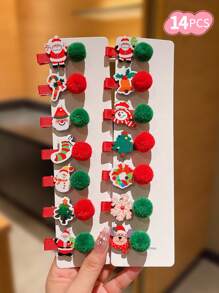 7/14/21 件儿童圣诞发夹，配可爱毛绒球 - 彩色 - 查看 22