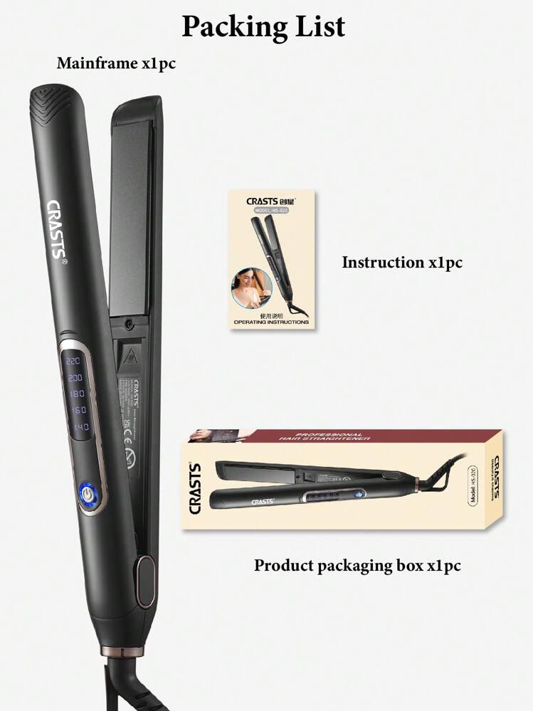 CRASTS Rapid Heating Titanium Alloy Flat And Curly Dual-Purpose Hair Straightener With Adjustable Temperature, Black HS-020, Suitable For Travel And Home Use - EU C Type Plug(220-240V) - View 10