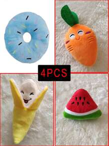 3/4 件宠物毛绒声音玩具，柔软香蕉、胡萝卜、甜甜圈和笑脸，适合猫和狗的可爱宠物玩具 - 彩色 - 查看 10