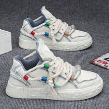 Men's Fashionable Thick Soled Skateboard Shoes With Letter Pattern Anti Slip, Boy Shoes,Suitable For Outdoor Campus Walking, Jogging, Traveling, All Seasons - White - View 2