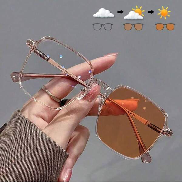 1 pieza Gafas de mujer cuadradas elegantes de moda, estilo clásico y moderno, con fotocromía, accesorios de playa